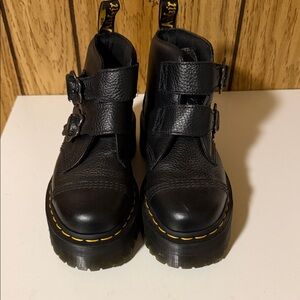 Dr. Martens Black Leather Boots with Yellow Accents